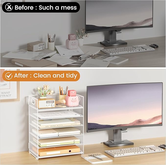 Subekyu 6-Tier Desk Paper Organizer, Desktop File Letter Tray - Image 2