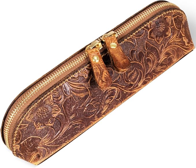 Gexmil Genuine Leather Pen Case, Full Grain Leather Pencil Holder, Hand-made by Gexmil