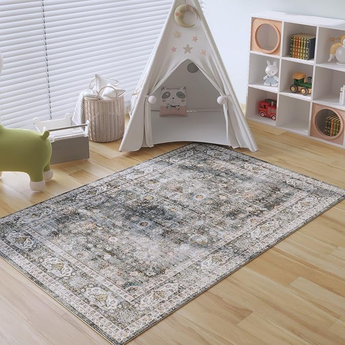 Rugcomf Bedroom Rug 3x5 Rug Washable Area Rug Non Slip Low Pile Small Carpet by Rugcomf