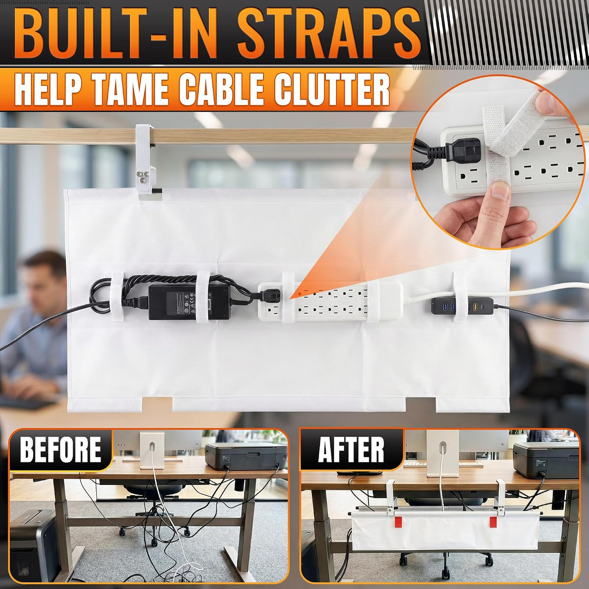 Under Desk Cable Management Tray 28" — No Drill Clamp-On Cord Organizer ...