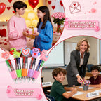LiYiQ 100 Pcs Valentine's Day Animal Multicolor Pen in One Cartoon Cute Fun 4-in-1 Cute Pens Bulk Kawaii Heart Capybara Frog Panda Shape Lovely Ballpoint Pens for Fun Gifts