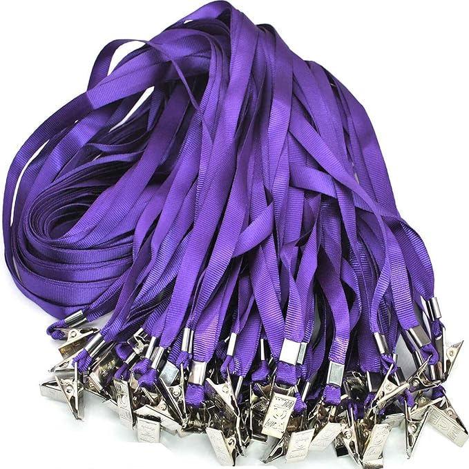 Beebel Purple Lanyards 100 Pack Nylon Flat Badge Lanyard by Beebel