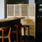 Svimi Folding Room Divider, 66.9 Inch 4 Panels Wood Carved Privacy Screens - Image 4
