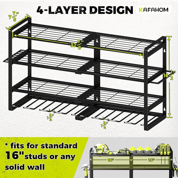 KAFAHOM Power Tool Organizer-8 Drill Holder Wall Mount, 4 Layer Heavy Duty - Image 4