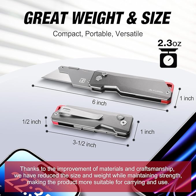 FLISSA Advanced Titanium Utility Knife, CNC Unibody, Lightweight All Metal - Image 4