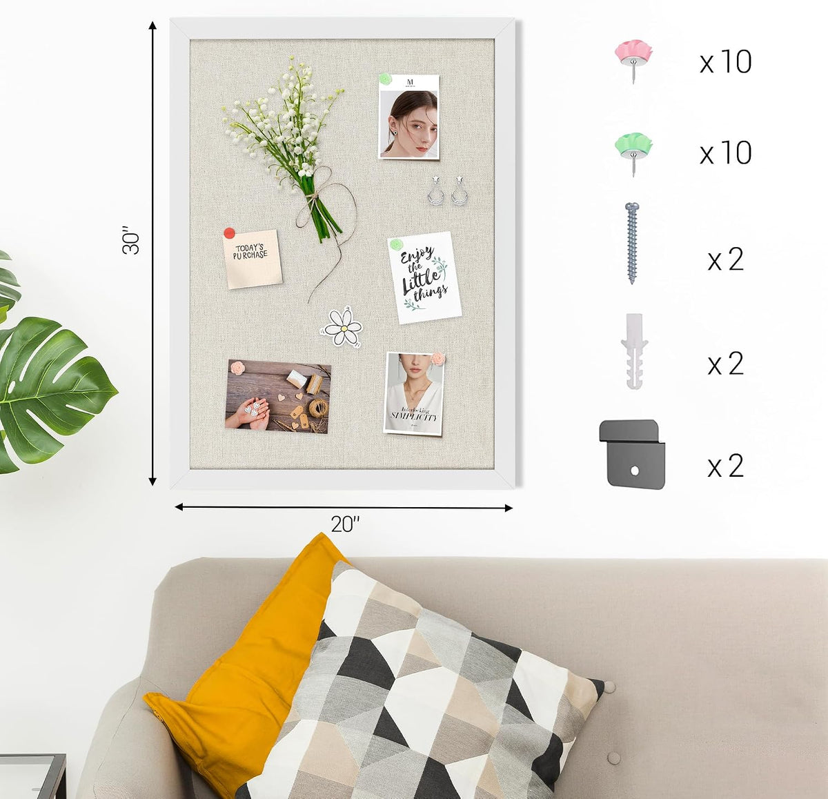 White Cork Board Bulletin Board with Linen, Wood Framed 30" x 20" C...