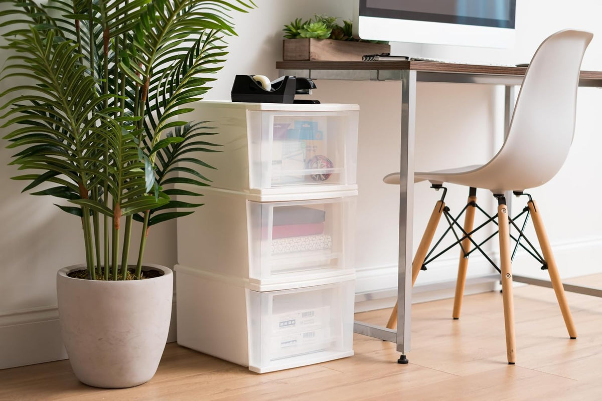 IRIS USA 4-Pack, 17 Qt. Medium Stacking Drawer Storage Organizer, White