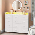 Welfuturer White Dresser with LED Lights and Charging Station by EXOTICA