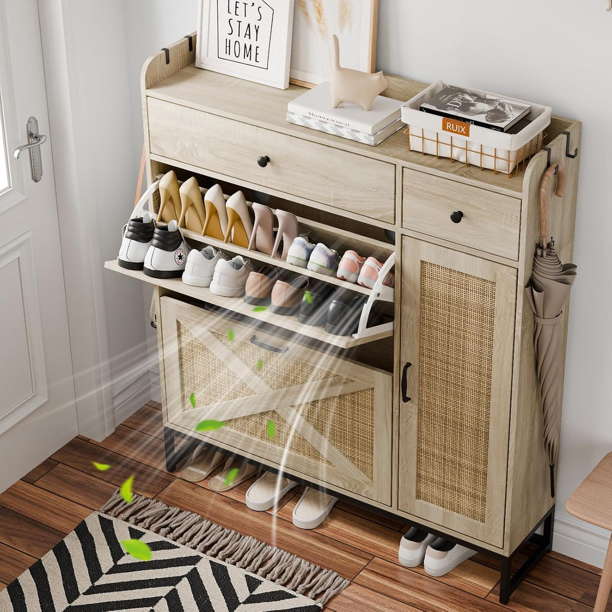 Holiwei Shoe Cabinet Rattan Woven with High Boot Storage, Large Capacity Mode...