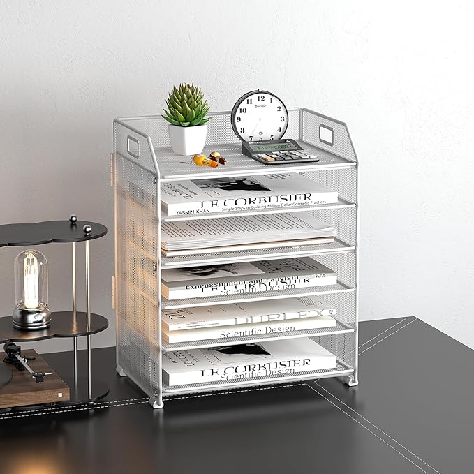 6 Tier Desk Organizer, Heavy-Duty Thick Metal Letter Tray Organizer, Large - Image 2