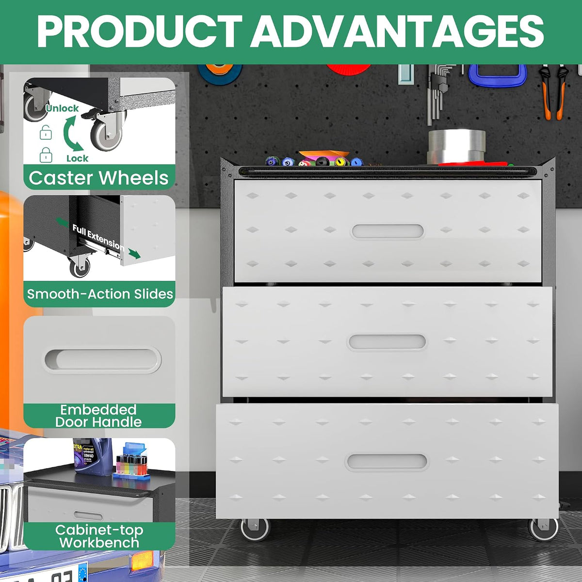 garage cabinet system | heavy duty steel all-in-one on a desk or shelf
