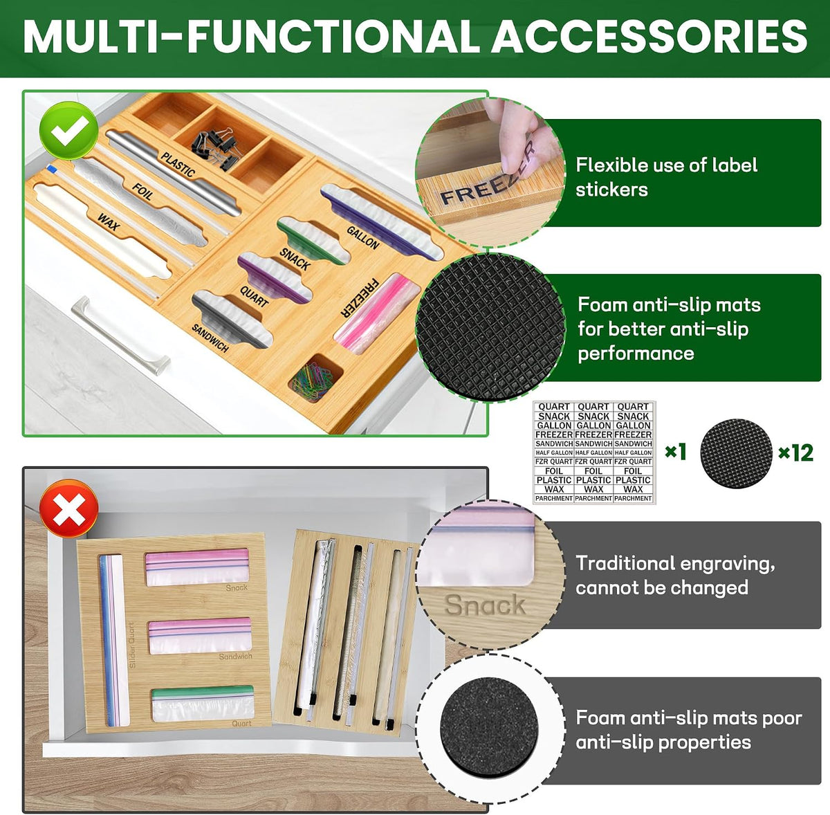 Sandwich Bag & Organizer, Aluminum Foil & Plastic Wrap Cutter