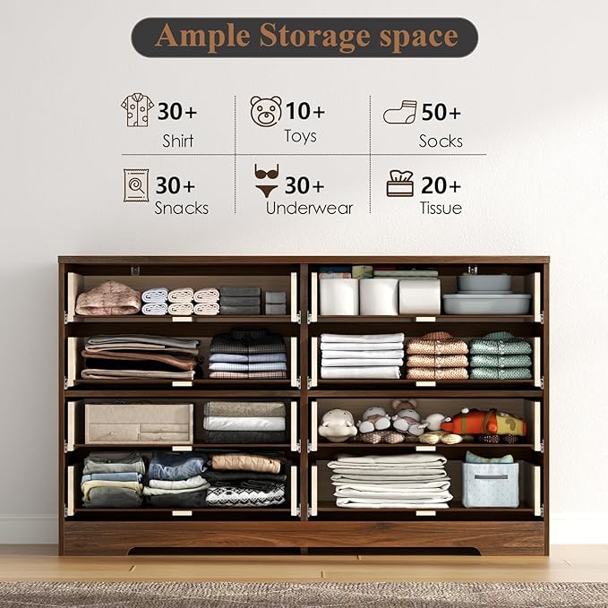 8 Drawer Dresser for Bedroom, Modern Double Dresser, Mid Century Wooden Storage - Image 3