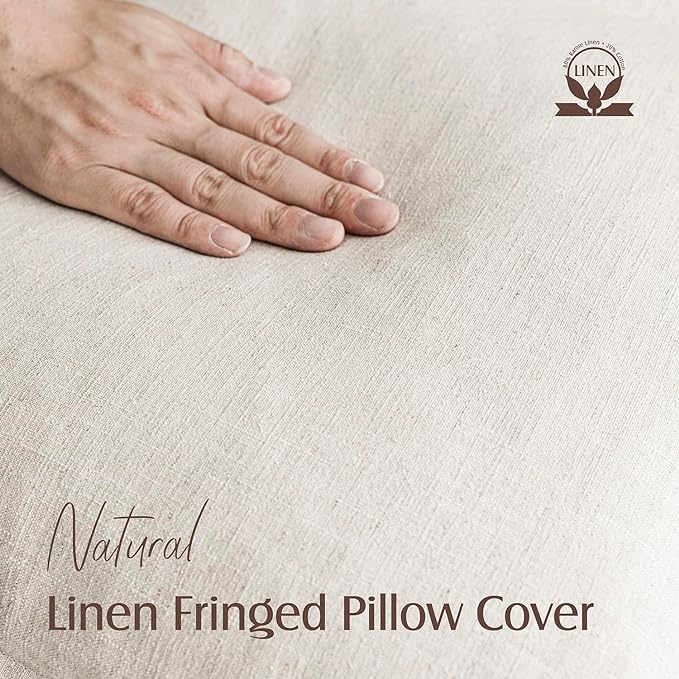 Foindtower Set of 2 Decorative Linen Fringe Throw Pillow Covers Cozy Farmhouse - Image 2
