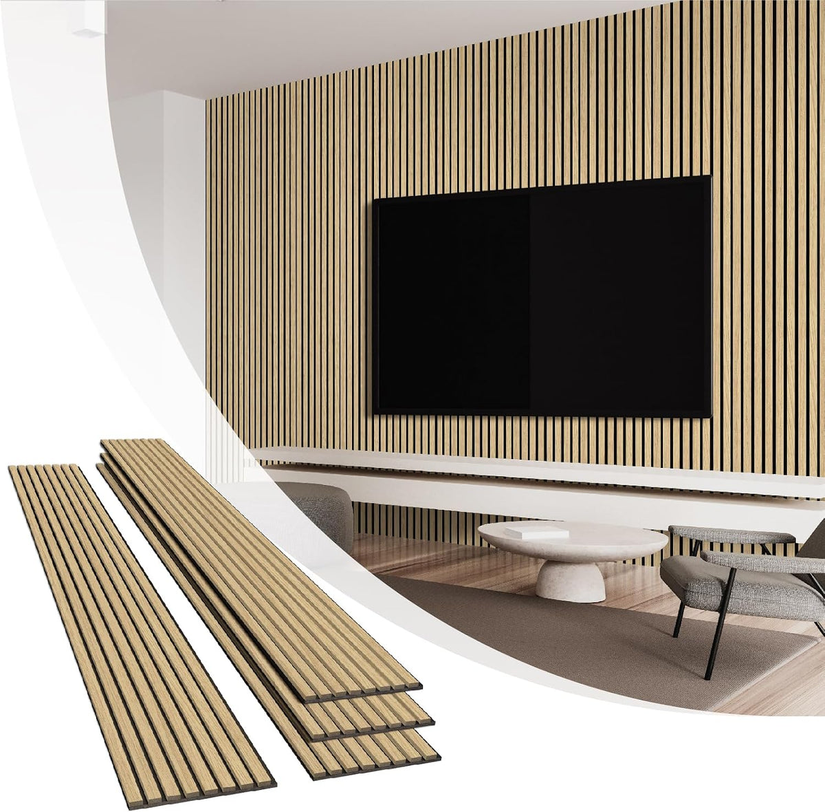 Olanglab Wood Slat Wall Panels 4 Pack, Wooden Acoustic Wall Panels, 94.5"x12.6"