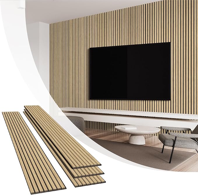 Olanglab Wood Slat Wall Panels 4 Pack, Wooden Acoustic Wall Panels, 94.5"x12.6" by Olanglab