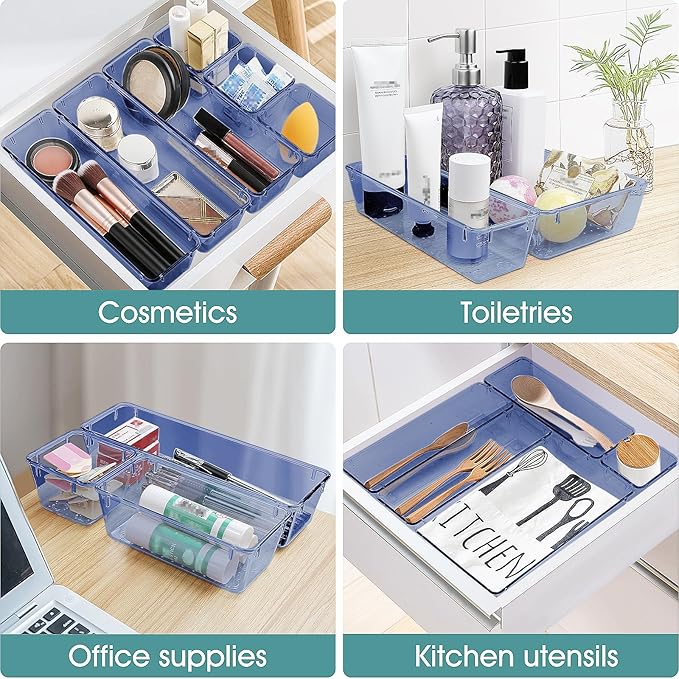 WOWBOX 25 PCS Plastic Drawer Organizer Set, 4 Sizes Desk Drawer Divider - Image 5