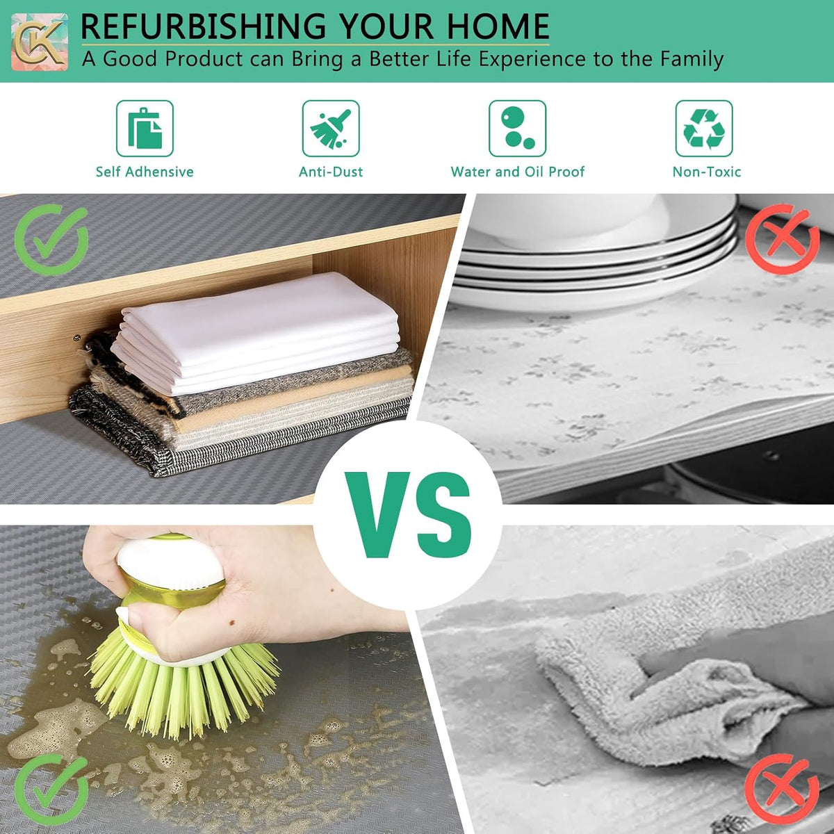 Self-Adhesive Shelf Liner Kitchen Liner, Waterproof Backed Paper Easy Peel an...