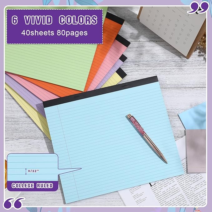 Lincia 6 Pcs 11" x 9.5" Legal Pads College Ruled Notepad Landscape Notebook - Image 3