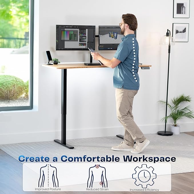 VIVO Electric 60 x 24 in Real Bamboo Standing Desk, Memory Height Adjustment - Image 4