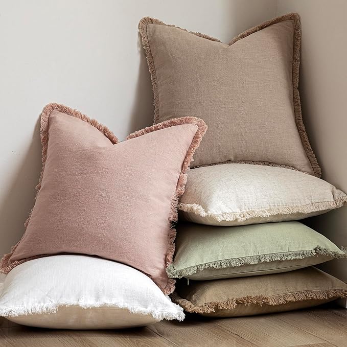 Foindtower Set of 2 Decorative Linen Fringe Throw Pillow Covers Boho Farmhouse - Image 6