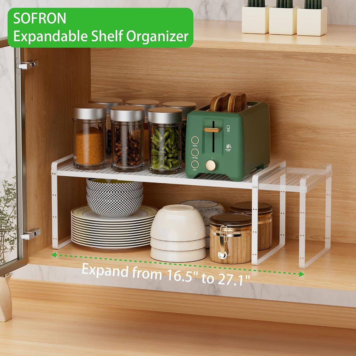 Expandable Storage Shelf, Stackable Organizer Rack, White Small 1 PK