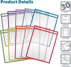 Better Office Products Dry Erase Pocket Sleeves, 30 Count, Crystal Clear, Oversized, 10.25" x 13.75", Heavy Duty Dry Erase Pocket Sheet Protectors, Reusable Pockets with 10 Assorted Colors, 30 Pack
