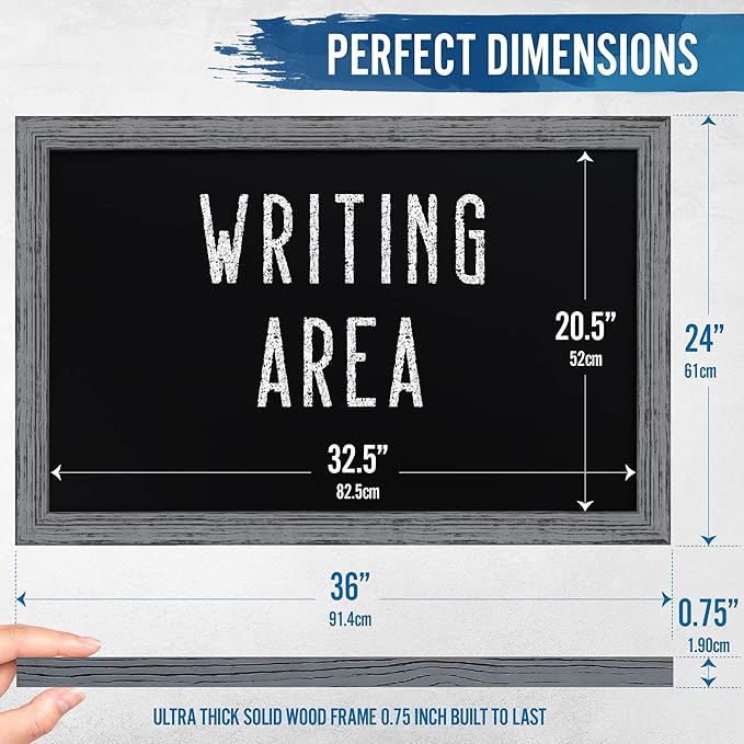 HBCY Creations Rustic Grey Wooden Magnetic Wall Chalkboard, Extra Large Size - Image 2