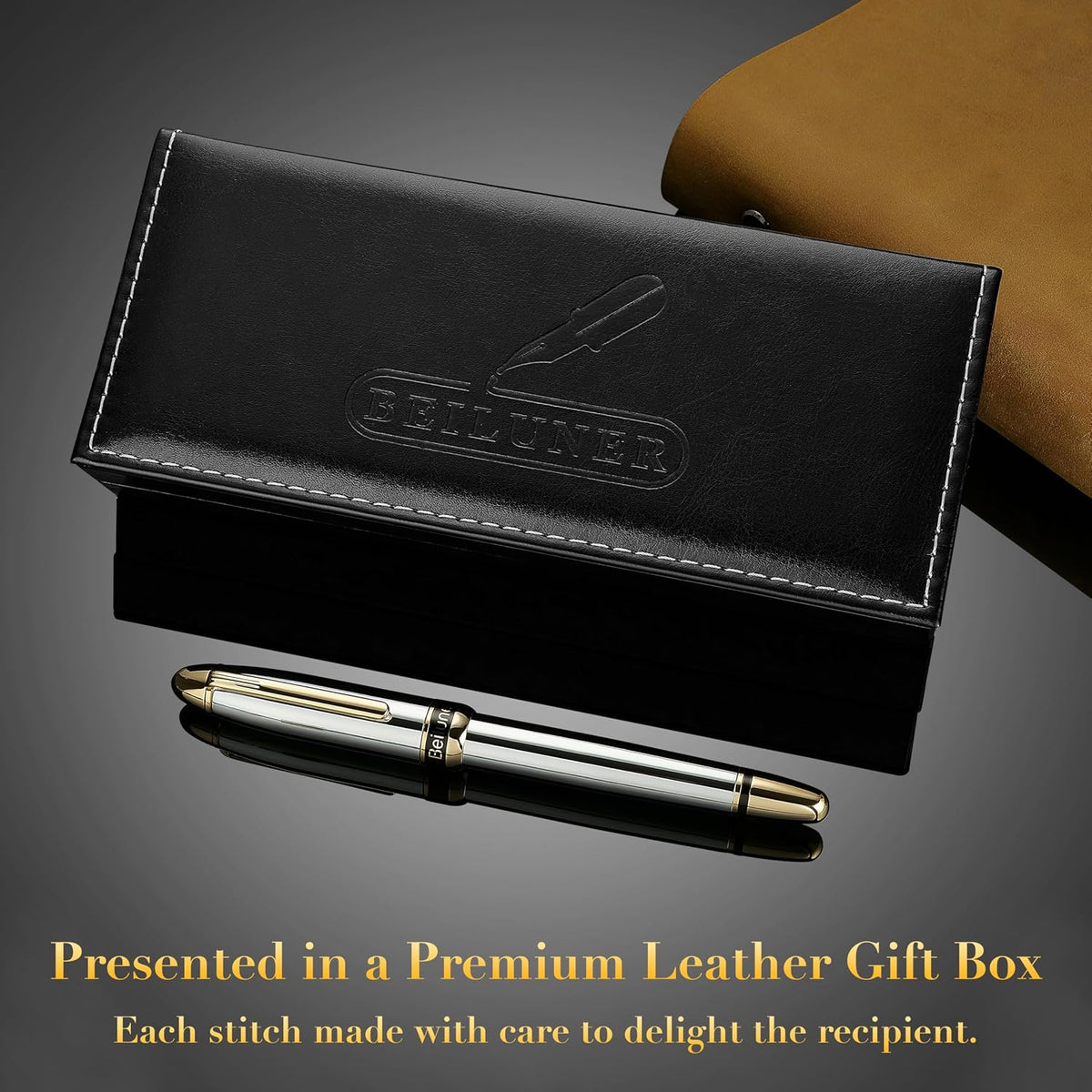 BEILUNER 315 Luxury Rollerball Pen, with 24K Gold Finish-Silver Chrome