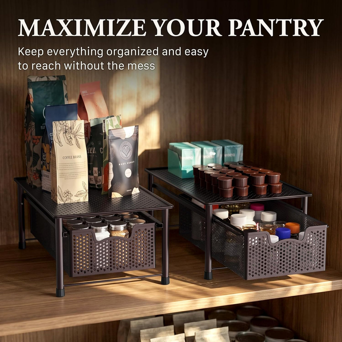 Simple Houseware Stackable Cabinet Basket Drawer Organizer, Bronze