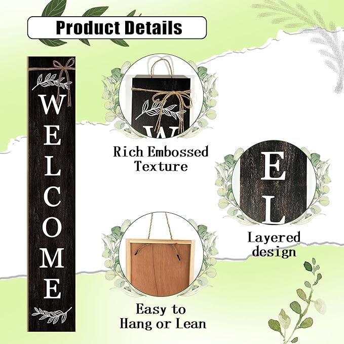 Welcome Porch Sign Decor Wooden Hanging Sign Door Porch Standing Decorative - Image 3