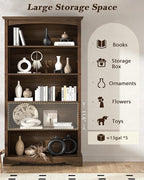 TVU 5-Tier Wooden Bookshelf, 65 Inch Tall Bookshelf - Image 5