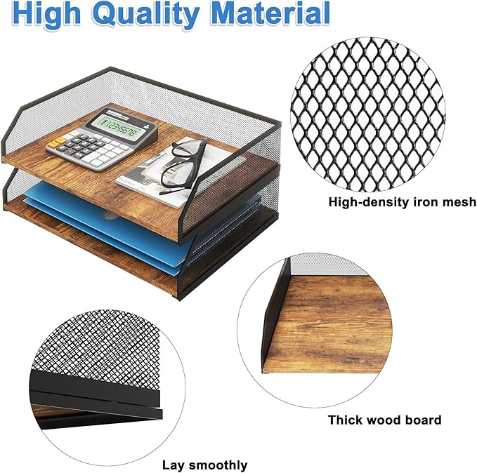 Natwind 2-Tier Stackable Paper Tray, Metal Mesh Desktop Organizer, Paper Sorter - Image 3