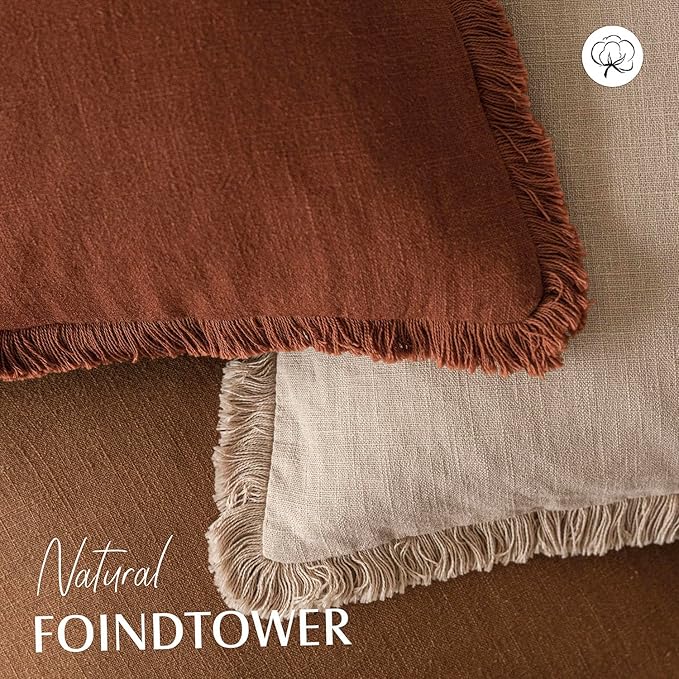 Foindtower Set of 2 Decorative Linen Fringe Throw Pillow Covers Boho Farmhouse - Image 4