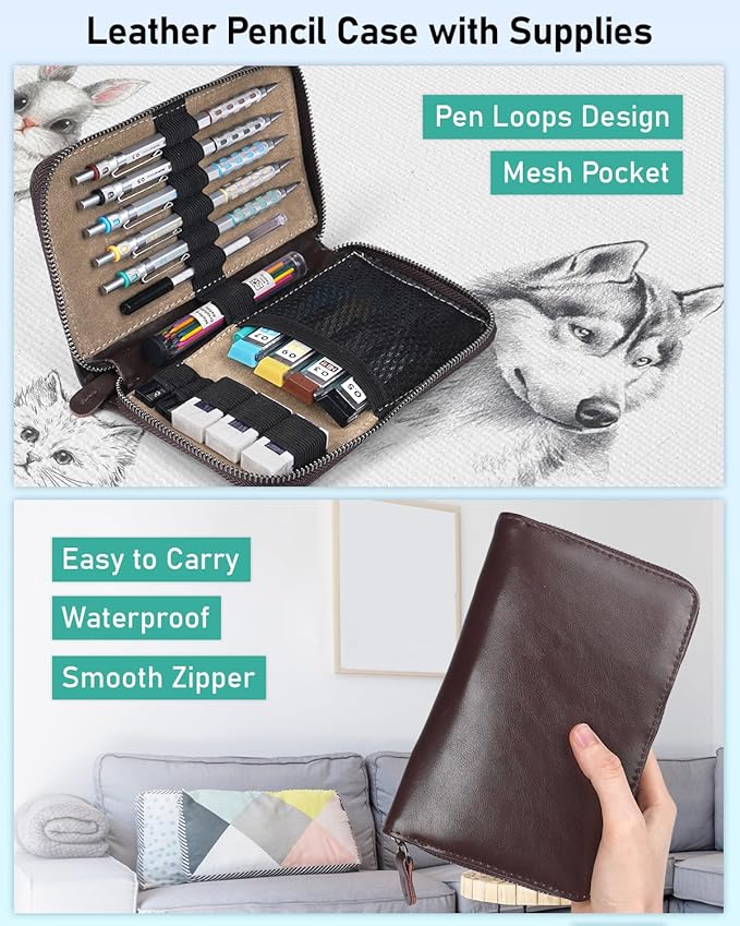 Nicpro Blocky Gear Metal Mechanical Pencil Set in Leather Case, 0.9&2mm Lead - Image 3