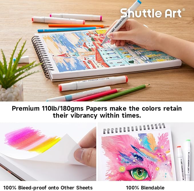 Shuttle Art Marker Pad, 12”x9” Portable Sketchbook, 70 Sheets Marker Drawing - Image 3