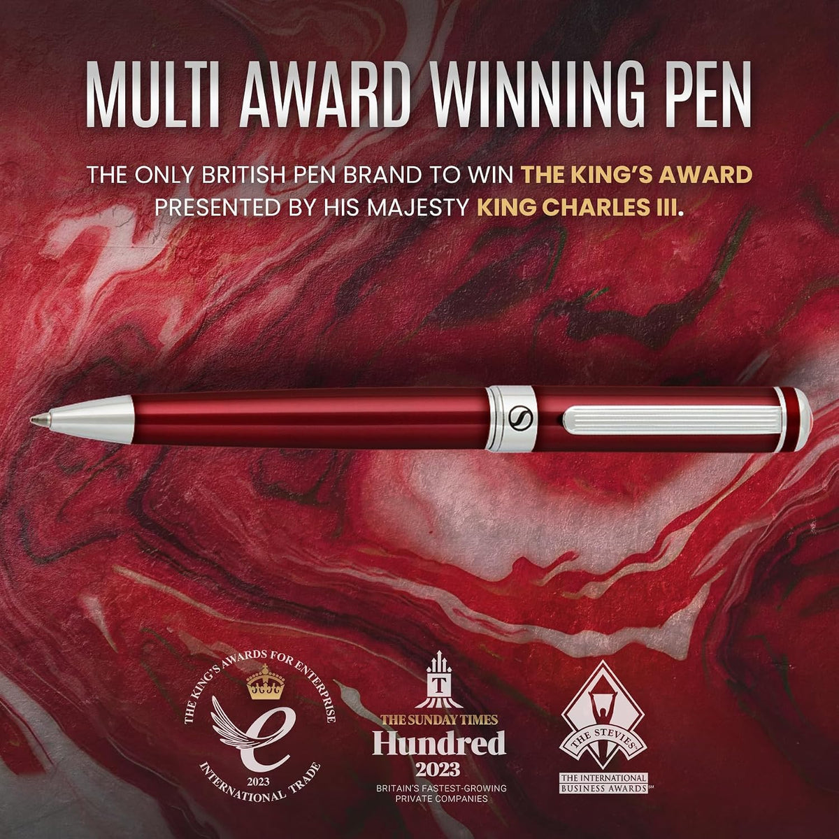 Scriveiner Deep Crimson Ballpoint Pen - Stunning Red Lacquer Luxury Pen, Chro...