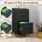 2 drawer rolling metal file cabinet with lock,narrow, side view