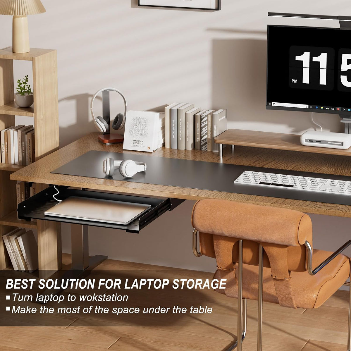 Under Desk Laptop Drawer, 22.8'' Wide Pull-Out Tray – Metal Perforate...
