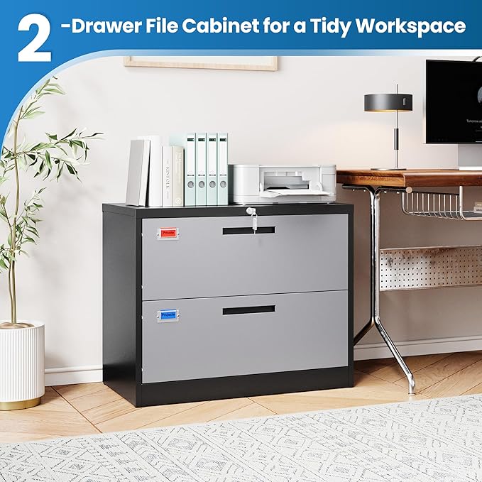PEUKC 2 Drawer File Cabinet, Lateral Filing Cabinets - Image 8