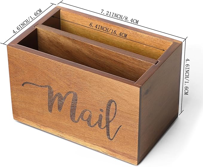 LBEMEY Mail Holder Storage Organizer Box, Acacia Wood Mail Organizer Countertop - Image 3
