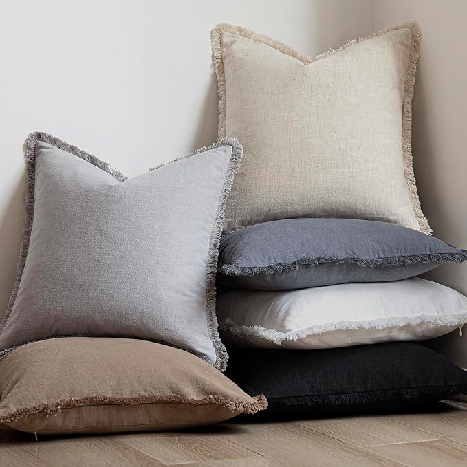 Foindtower Set of 2 Decorative Linen Fringe Throw Pillow Covers Cozy Boho - Image 6