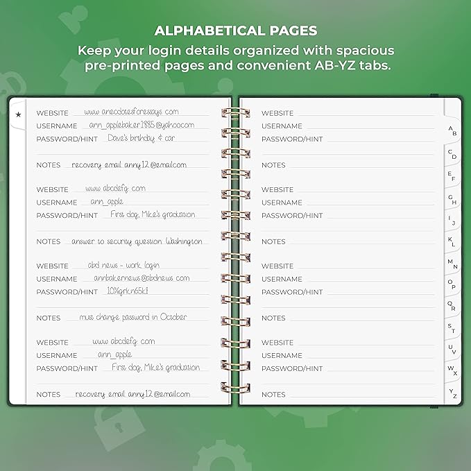 Clever Fox Password Book Spiral – Internet Address & Password Organizer - Image 3