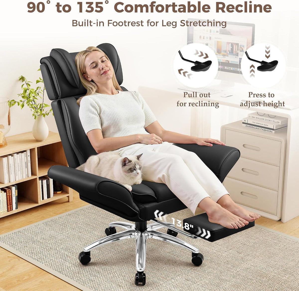 Big and Tall Office Chair, Flip Armrests for Pets & Cross Legged Sitting,...