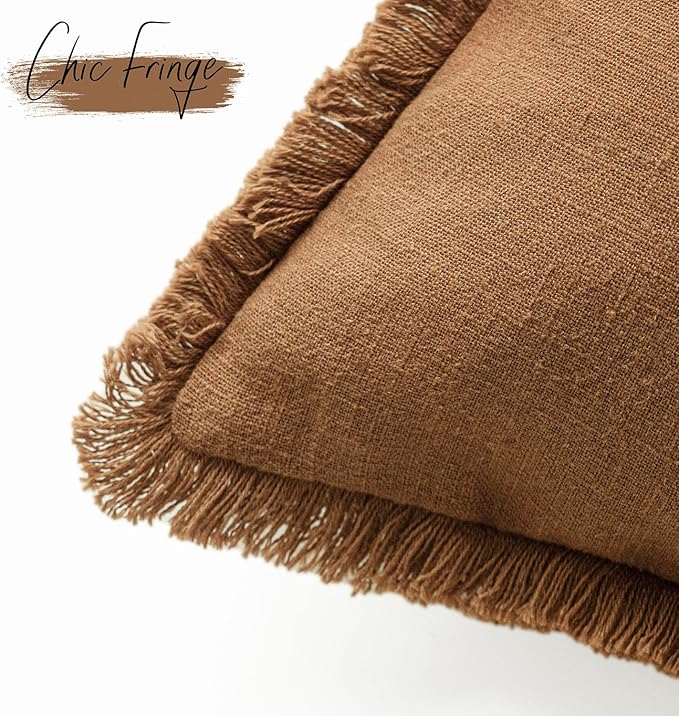 Foindtower Set of 2 Decorative Linen Fringe Throw Pillow Covers Cozy Boho - Image 3