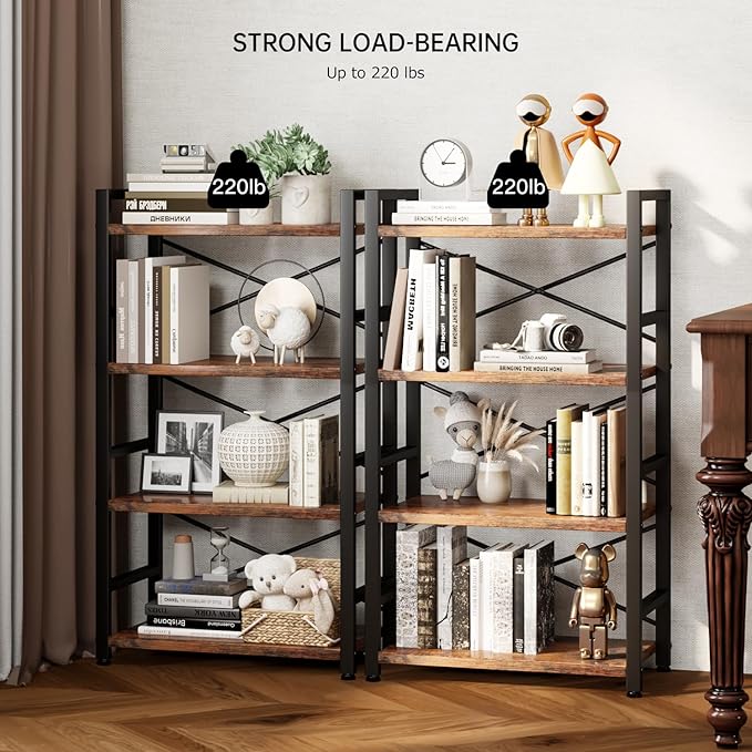 Homeiju Bookshelf, 4 Tier Small Bookcase, Organizers and Storage, Metal Small - Image 6