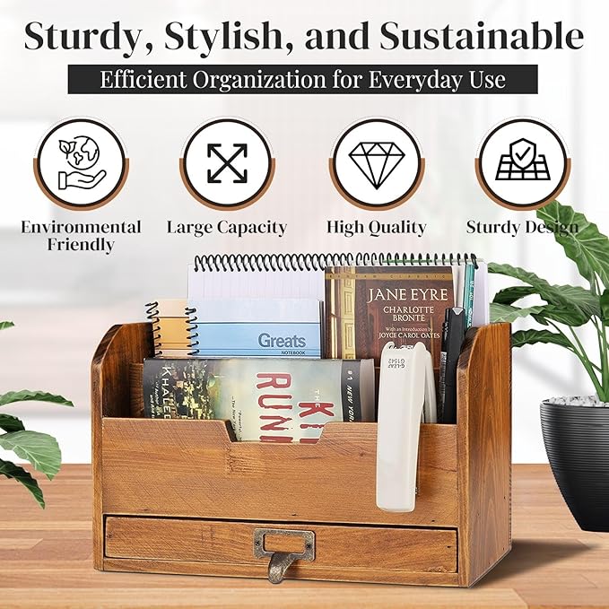 Flexzion 3 Tier Wooden Desk Organizer - Image 3