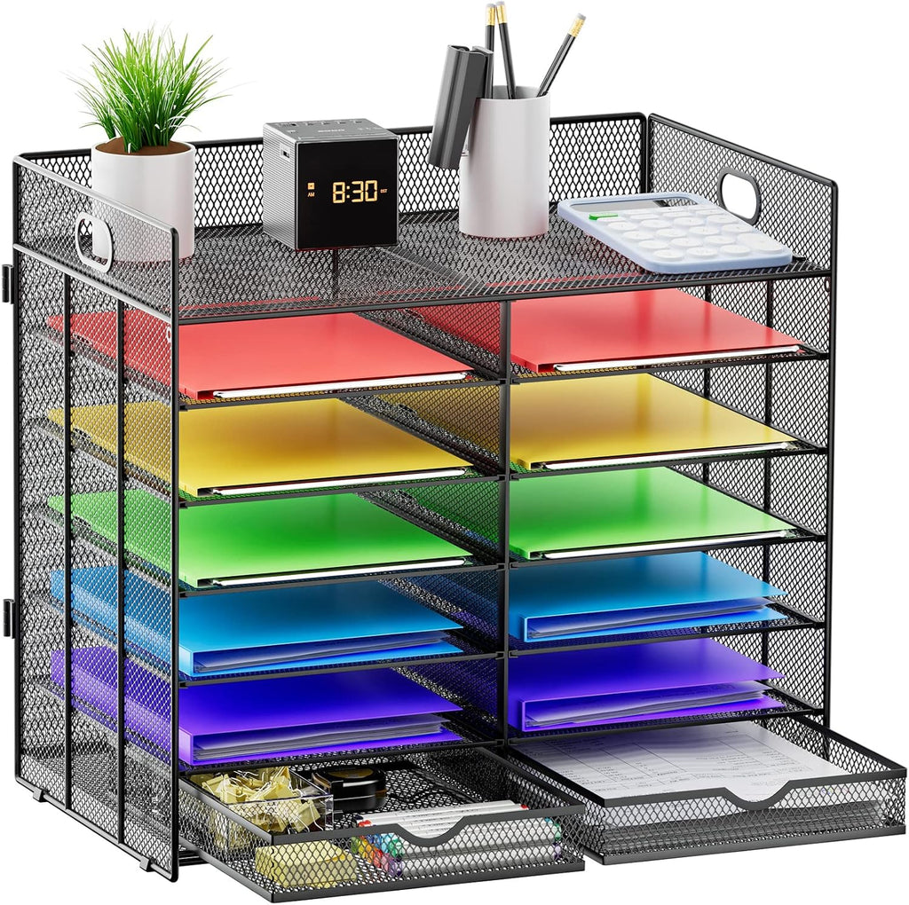 Marbrasse 7 Tier Desktop Literature Organizer, Mesh Paper Organizer, Desk
