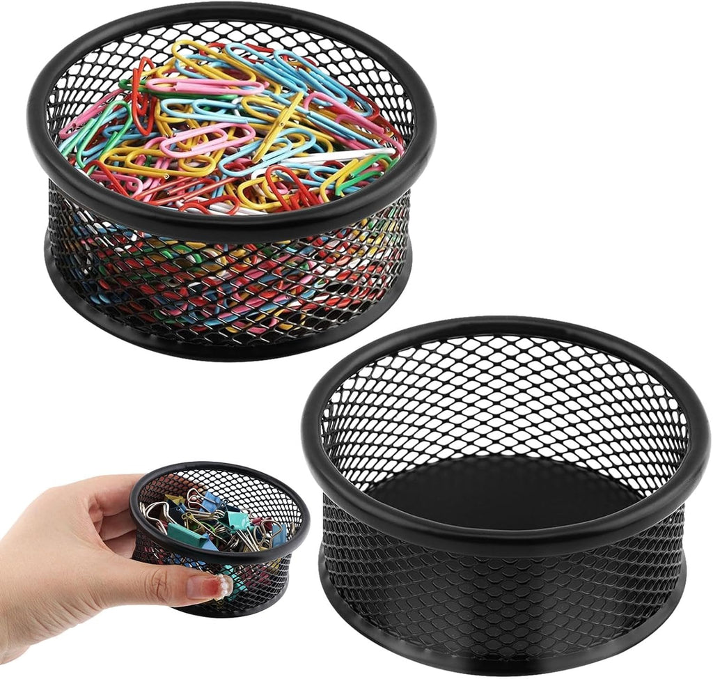 LOQJSS 2PCS Mesh Paper Clip Holder for Desk, Stackable Paper Clip Organizer | Mesh Paperclip Dispenser Organizer with Non-Slip EVA Pad,Paperclip Holder for Office School Binder Box