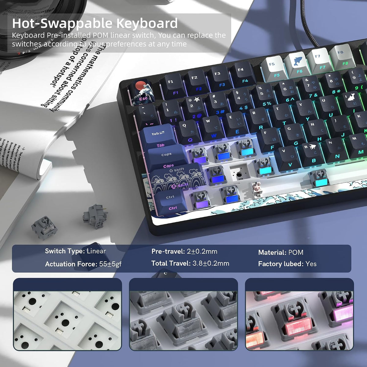 Womier SK80 75% Keyboard with Color Multimedia Display Gaming Keyboard